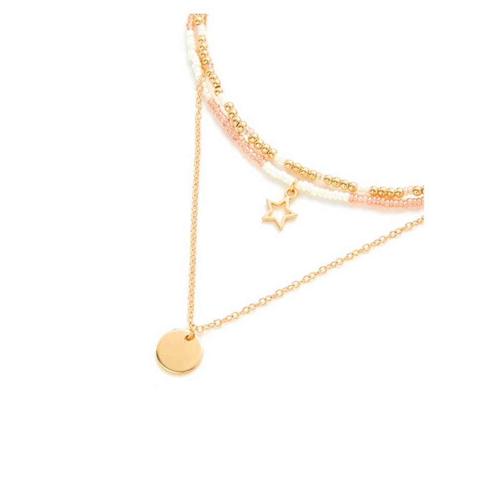 Gold White Sequin Star Layered Choker Necklace - Picture 3 of 3